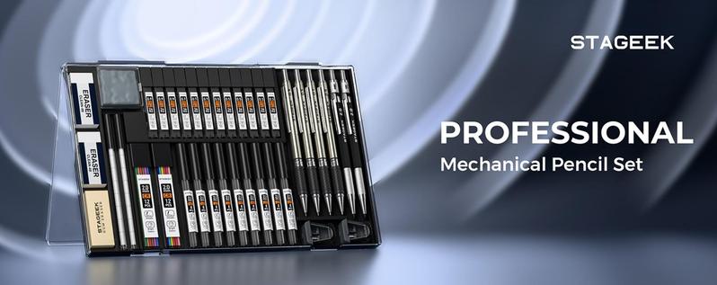 STAGEEK 37PCS Art Mechanical Pencil Set, Drafting Pencil 5 Sizes- 0.3, 0.5, 0.7, 0.9MM & 2PCS 2.0MM Mechanical Drawing Pencils with 492PCS Leads (6B 4B 2B HB 2H 4H Color) for Artist Sketching Drawing&Ballpoint Pen for Student Stationary College Essentials