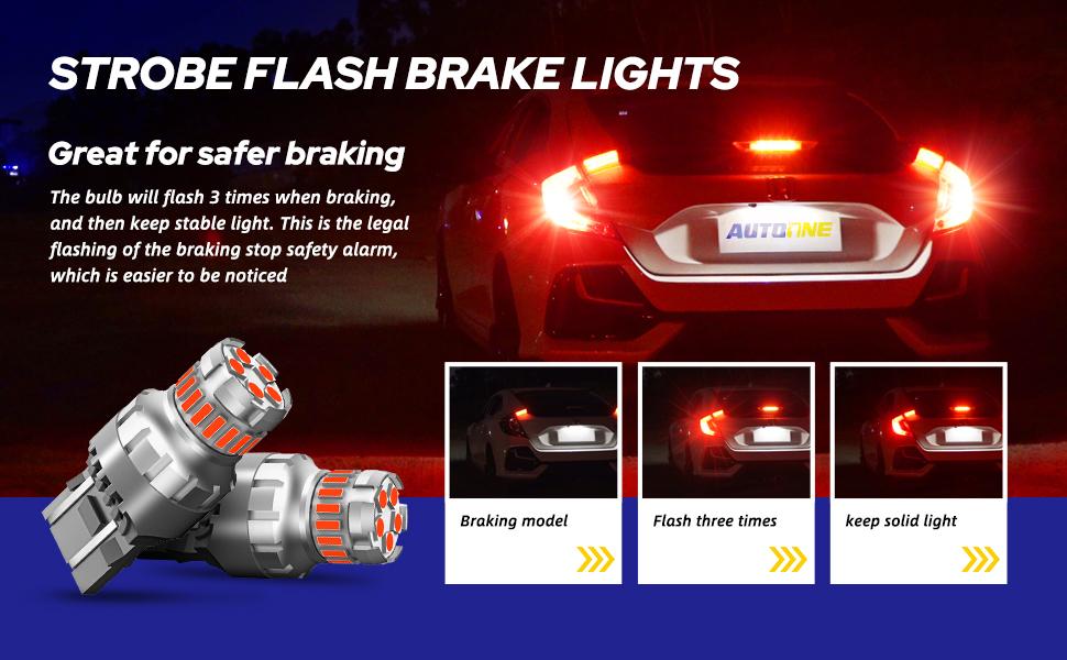 AUTOONE Red LED Strobe Tail Brake Light Bulb, Blinking CANBUS Ready 7440/7443 OR 3156/3157 LED Flashing Stop Bulbs (Not Universal), 2800LM 300% Brighter Plug and Play,for Backup Light Tail Light Brake Light Turn Signal Light Parking Light, Pack of 2