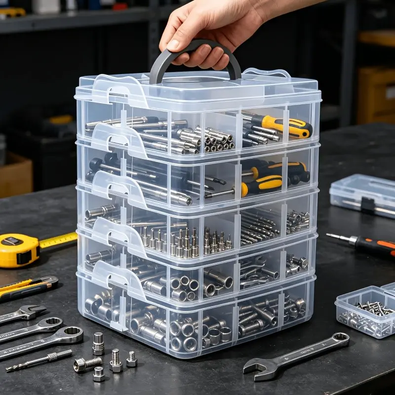 5 Layer Adjustable Storage Container Set, Stackable Transparent Tool Organizer, DIY Parts Box, Home Repair Kit, Screwdriver Wrench Sorter
