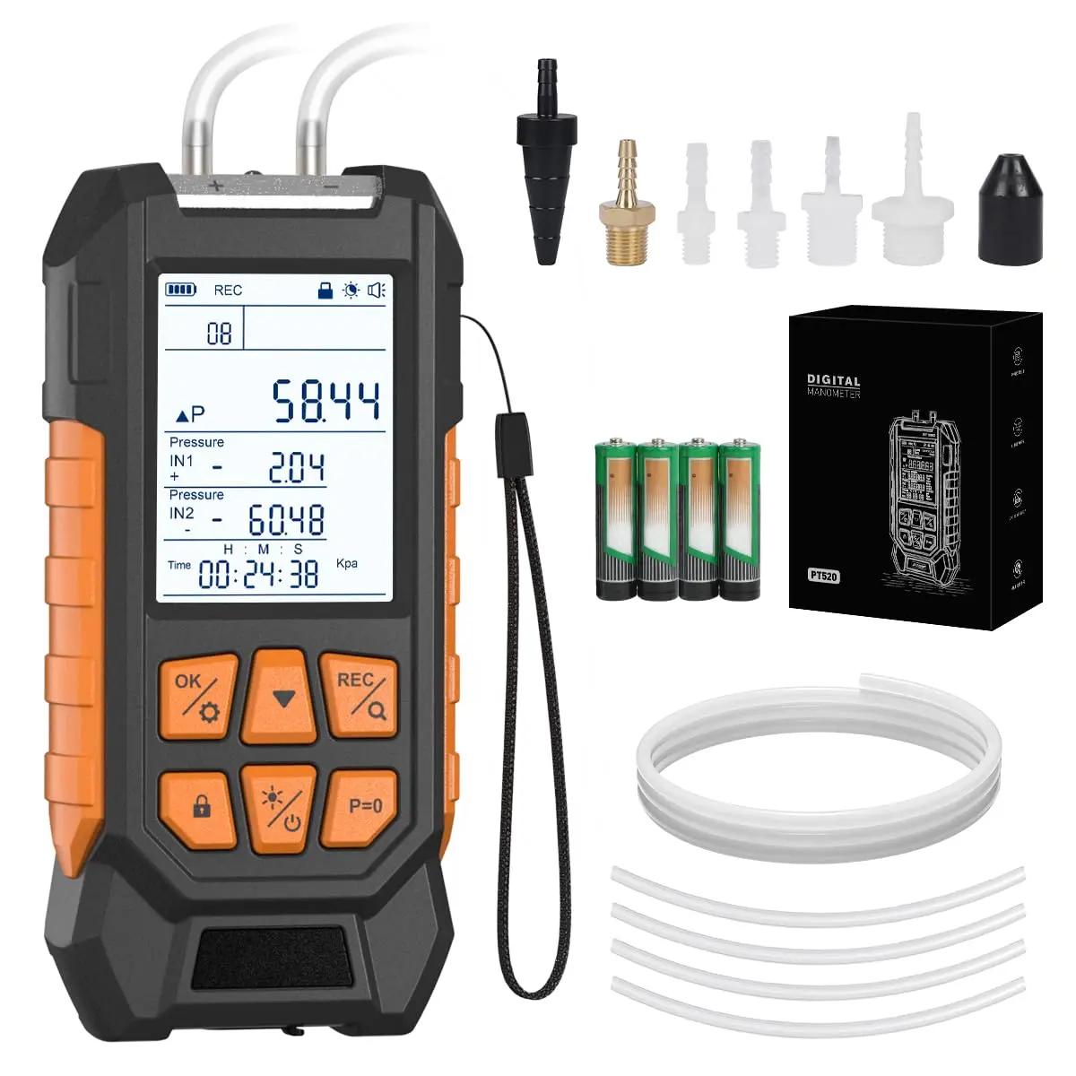 Manometer HVAC Gas  Tester  Port Digital Manometer -14.65~29psi Differential  Gauge with 10 Units, 7 Adapters, 29 Sets Data Storage&Hold, 2.8-in Backlit Display Air  Meter