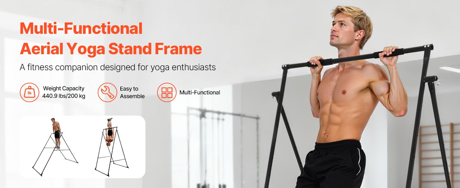 fathersdaygift  VEVOR Yoga Stand Frame, Max 440.9 lbs Load Swing Stand, Triangular Structure Yoga Aerial Rig, Aerial Silk Stands with EVA Foam, 4-Level Horizontal 6-Level Vertical Adjustment, Multi-Functional