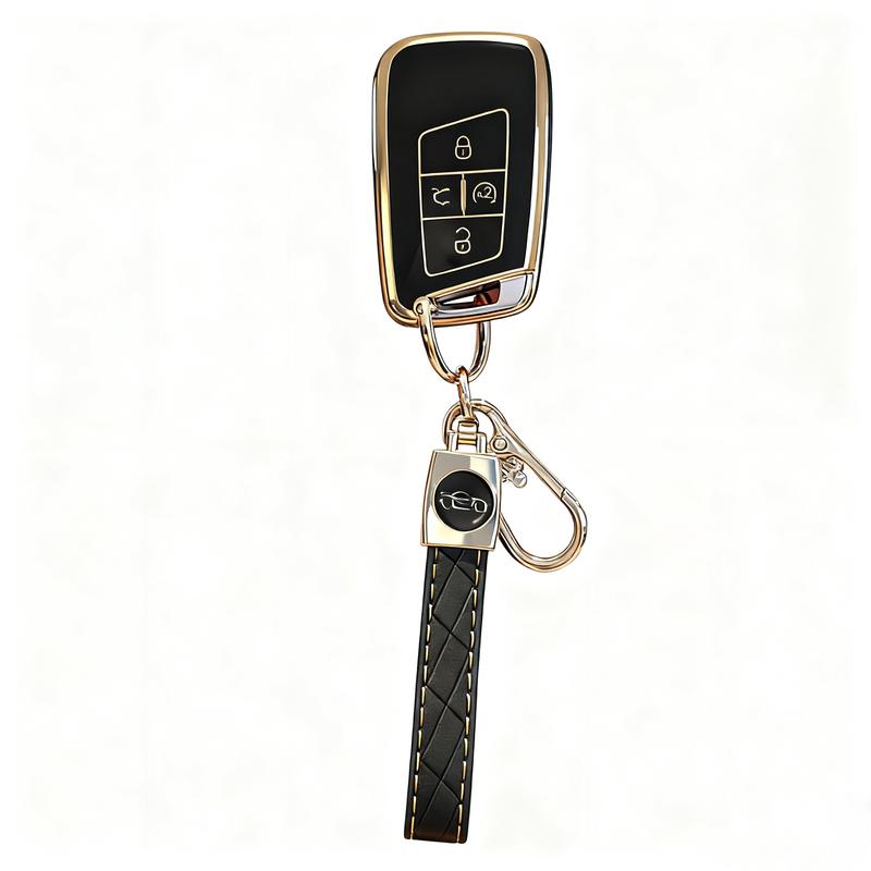 Key Fob Cover for Volkswagen with Keychain, Premium TPU Key Case Compatible with VW Tiguan Atlas Taos SEL Jetta GLI Passat Arteon Remote Start Protector（5 Buttons black white）