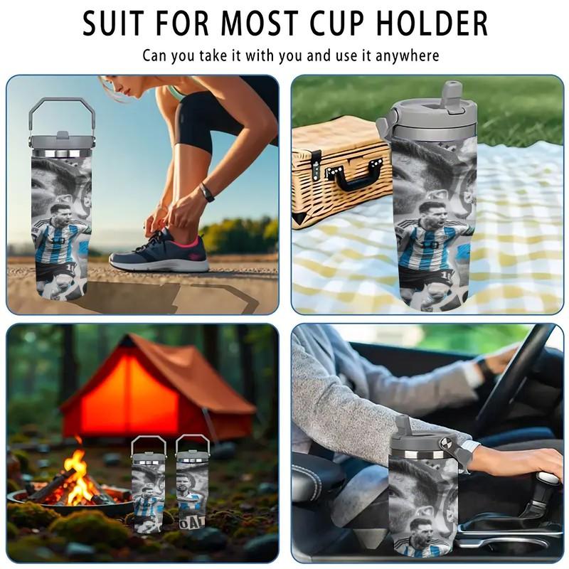 1pc 30oz Messi Argentina national team stainless steel insulated cup - blue and white stripes - 10 size with full printing - portable handle - large capacity sports water cup - suitable as a gift for sports fans