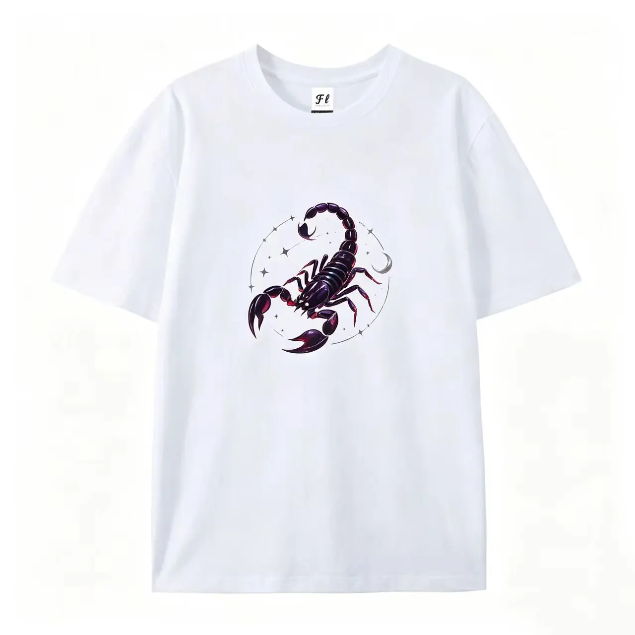 Dark Purple Scorpio Constellation Crescent Moon Star Galaxy Graphic Oversized Cotton T Shirt, Zodiac Horoscope Streetwear Tee, Cool Birthday Gift For Scorpio Men Women Teen