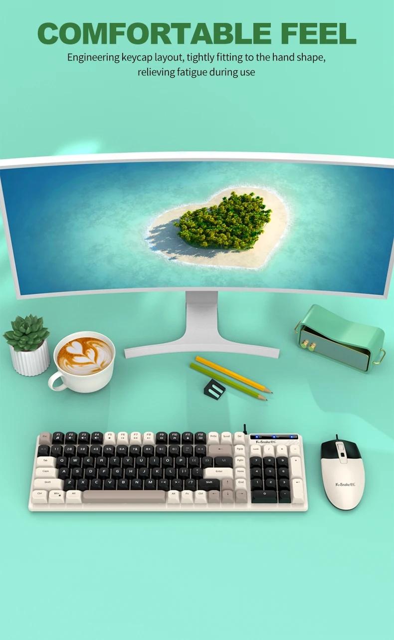 Km100 Wired Keyboard Mouse Set, Mouse Combo, Home & Office Use, USB Interface, Compatible with Windows System, Fashion Color Block Gift