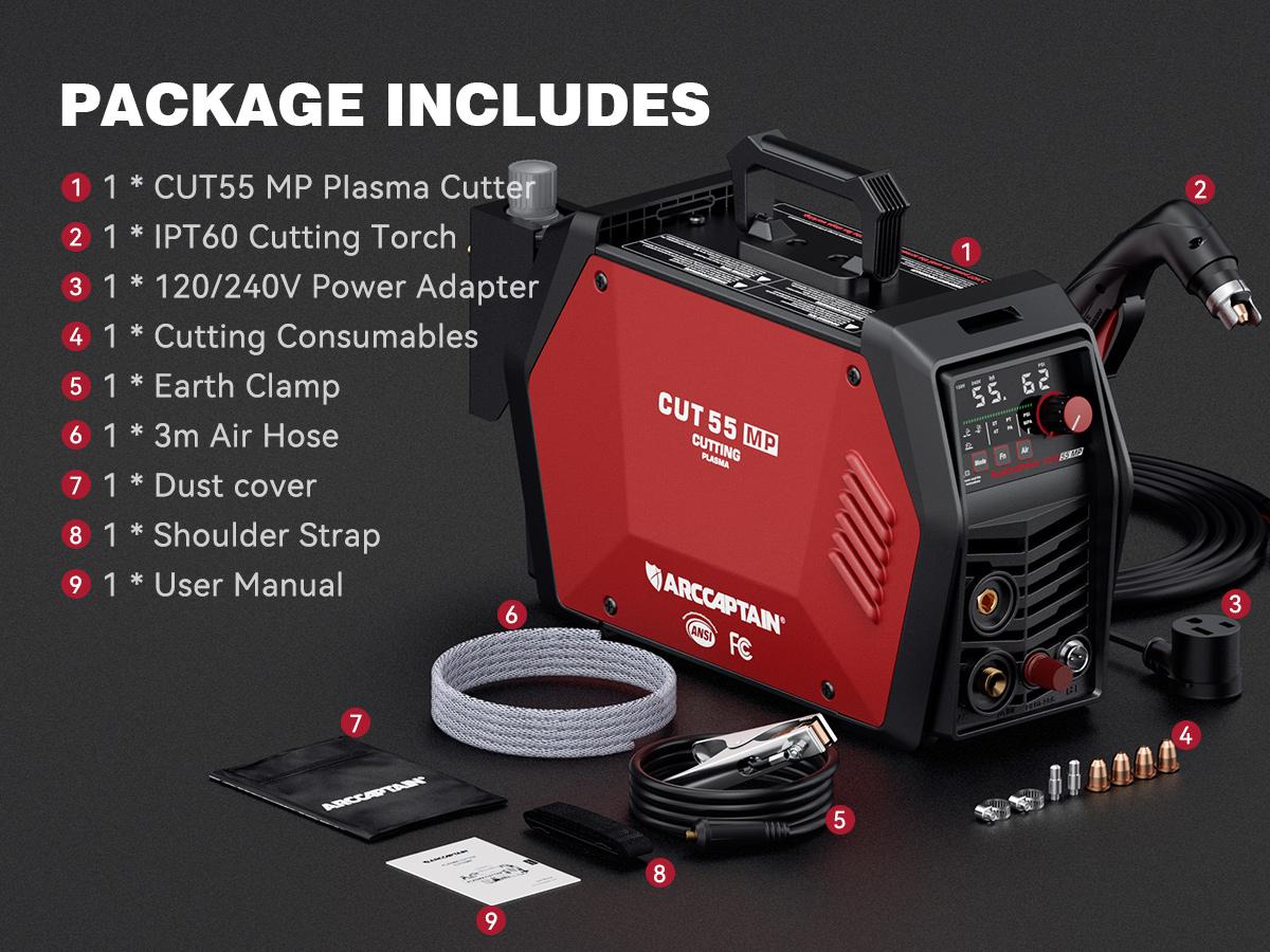 ARCCAPTAIN iControl [Non-HF] Plasma Cutter CUT55 MP with APP Control, 55Amp Blowback Pilot Arc, 120V/240V, Upgraded LED Display, Grid Cutting, Rust Removal, Plasma Gouging, Pressure Detection