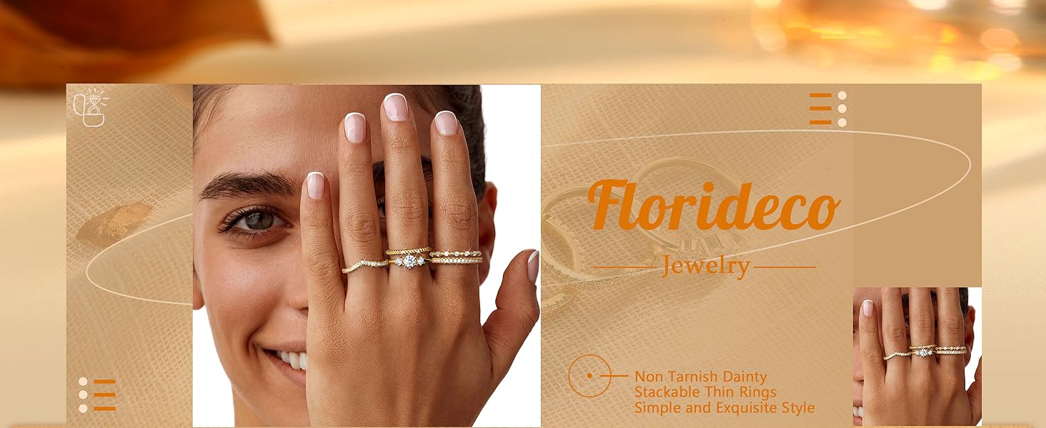 Stackable Rings for Women, Stacking Ring Set, Minimalist Non Tarnish Cubic Zirconia Thumb Ring Set, Dainty Knuckle Ring, Size 5-10