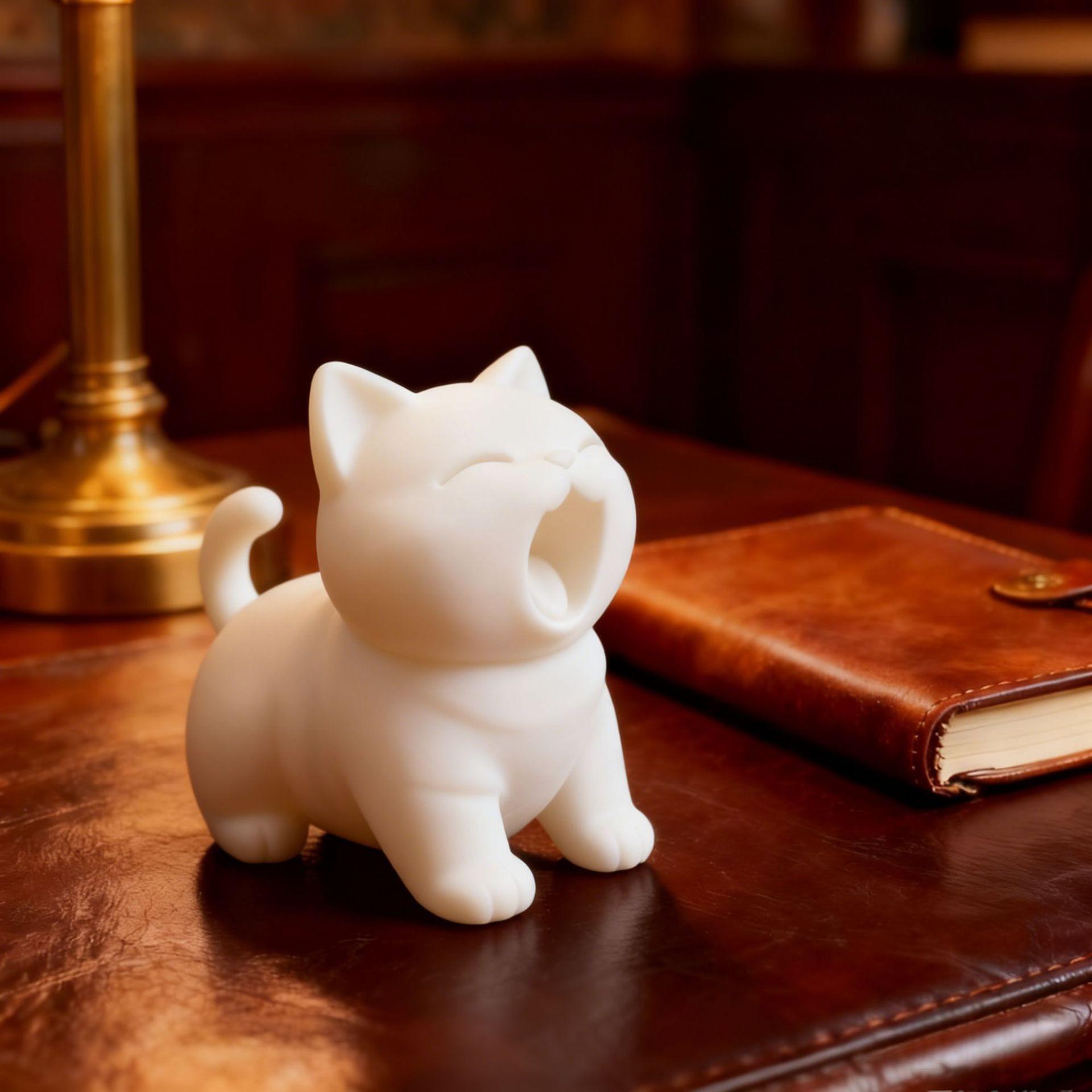 3D Printed Cute Yawning Cat Desktop Ornament Statue, Stress Relief Plush Pet Figurine, Adorable Home Decor Gift Idea