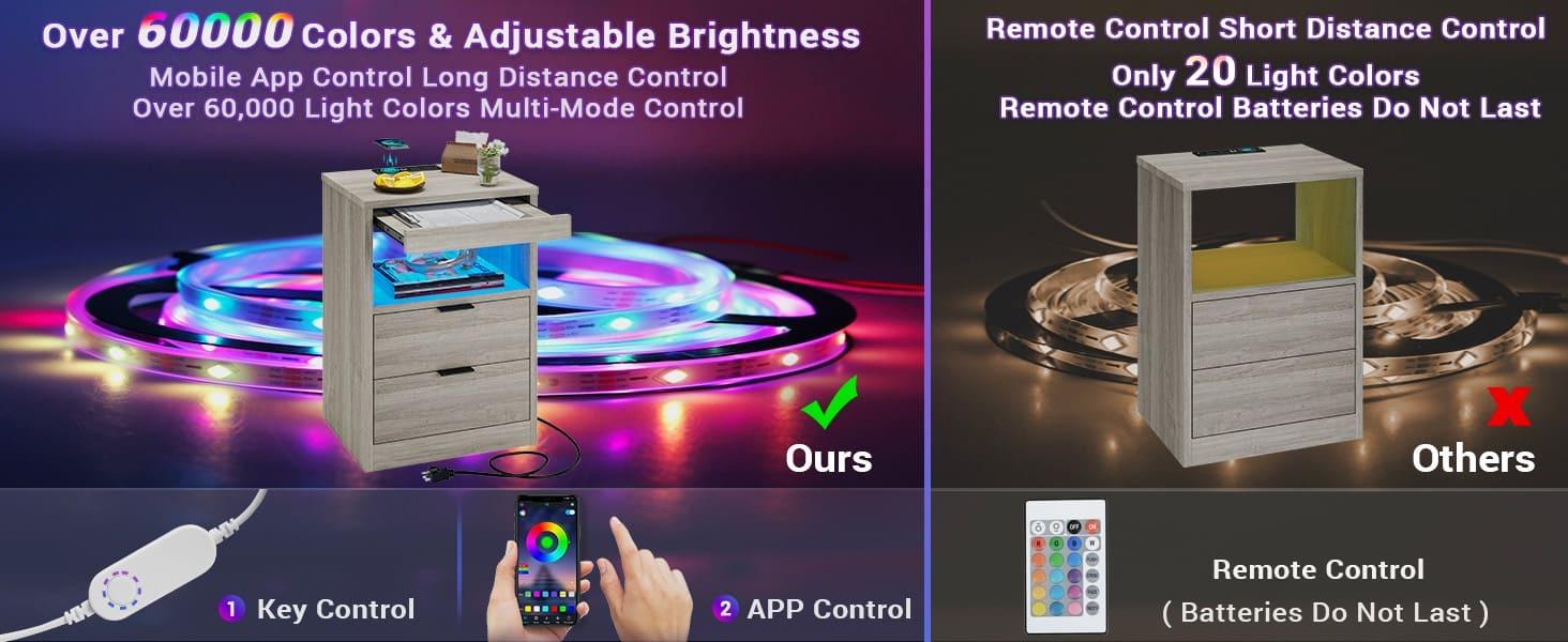 Sikaic Nightstand With Pull-Out Shelf Wireless Charging Station And LED Lights led nightstand Furniture Bedroom Bedside Table Drawer Storage Modern Minimal Home Wood