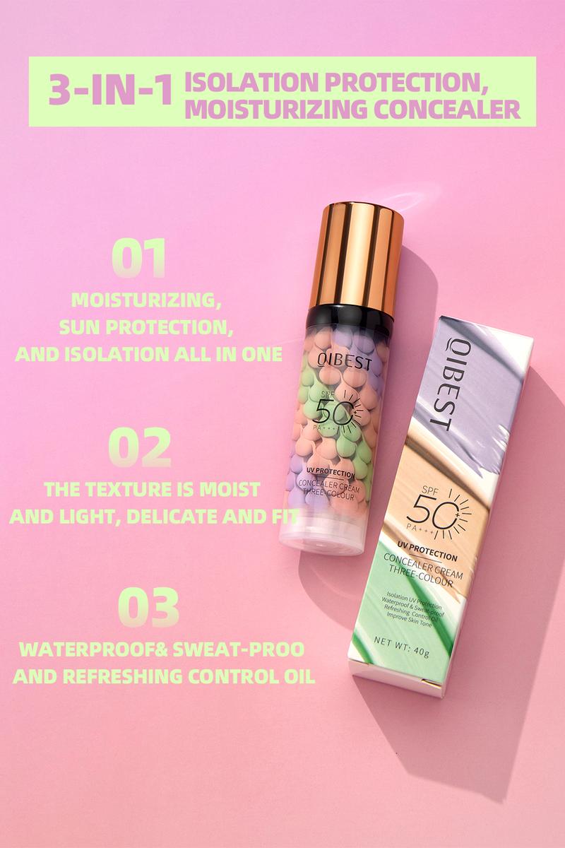 3-in-1 Color Correcting Facial Serum,Moisturizing Primer, , SPF 50 PA++ +Brightening Primer for Even Skin Tone, OilControl & Refreshing, Purple, Pink & GreenTones