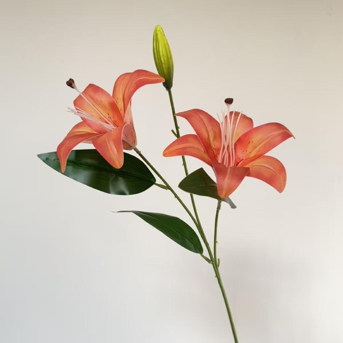 Realistic 3-Head Lily Artificial Flower, Home Decoration Fake Flowers, Photography Props, Universal Setting, No Ca Prop 65