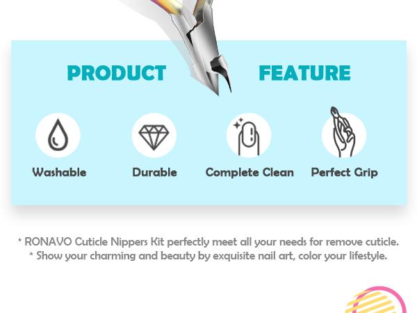Cuticle Trimmer with Cuticle Pusher, RONAVO Cuticle Remover Stainless Steel Professional Cuticle Nipper, Durable Pedicure Manicure Tools Nail Nail Care