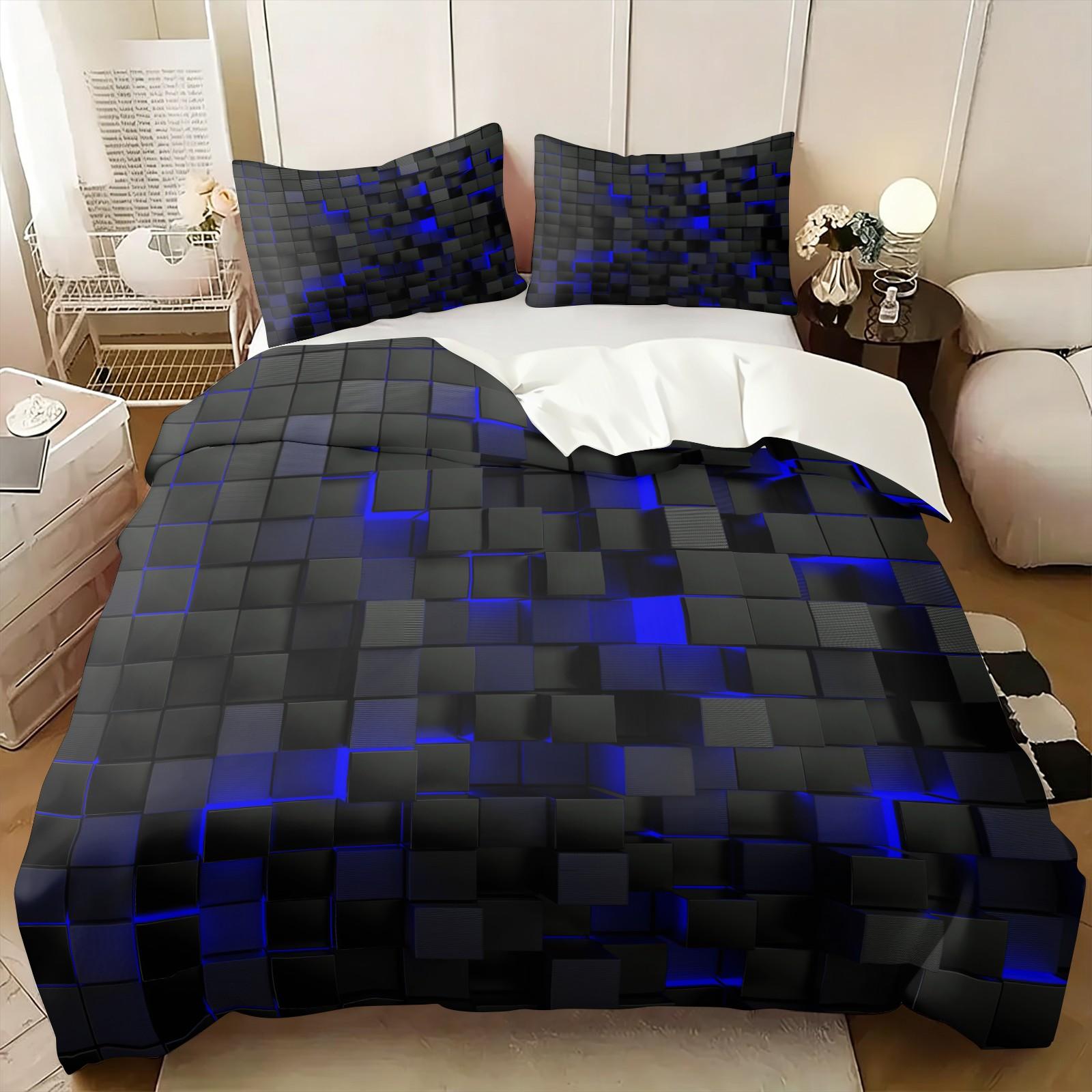 Neon Cyberpunk City Duvet Cover Sets,Includes 1 Duvet Cover & 1-2 Pillowcases,Futuristic Tech Grid Print Bedding Sets,Soft Breathable Cyber Aesthetic Bedding for Gamer Bedroom,Dorm & Apartment,Perfect Gift for Cyberpunk Culture Fans