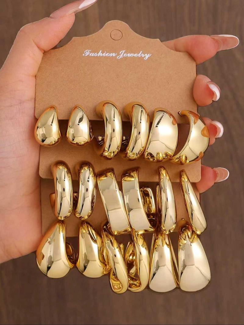 Women's Fashion Earrings Set, High Quality Earrings, C-Shaped Water Drop Design, Multiple Styles & Colors, Perfect for Daily Wear & Gift Ideas