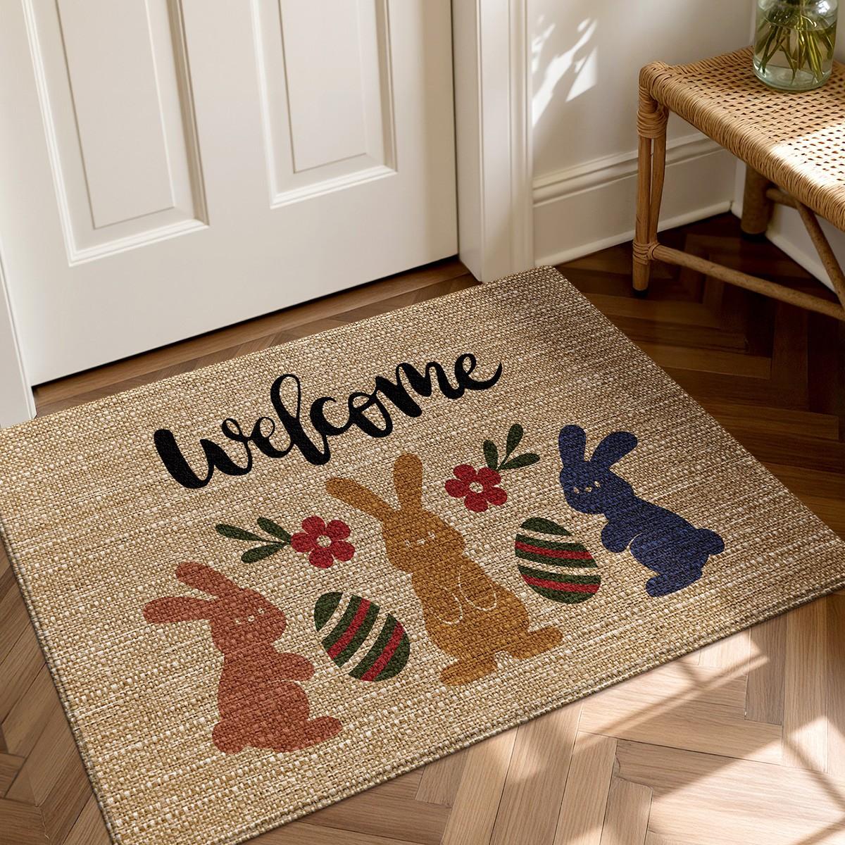 Easter Bunny Easter Egg Welcome Rug, Non-Slip Backing, Suitable for Bathroom Kitchen Indoor Outdoor Use