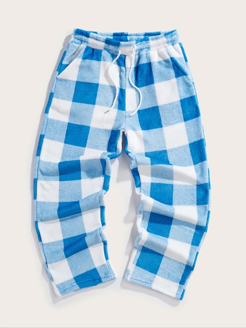 Unisex Plaid Fleece Print Drawstring Pants, Casual Daily Wear, Winter Warm Sleepwear, Christmas Gift, Long Pants Unisex Plaid Fleece Print Drawstring Pants, Casual Daily Wear, Winter Warm Sleepwear, Christmas Gift, Long Pants