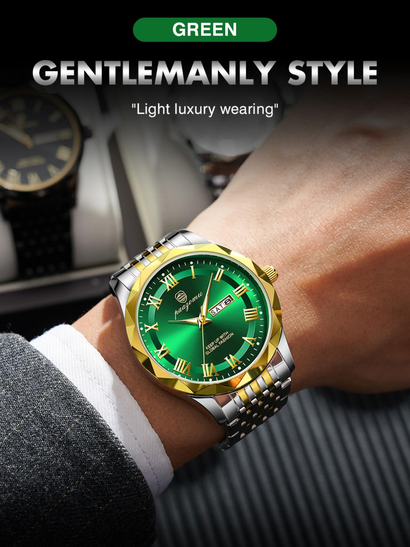 Paazomu Brand Steel Belt Dual Calendar Men's Quartz Watch 6367, Stylish Timepiece for Everyday Wear, Durable and Reliable Design