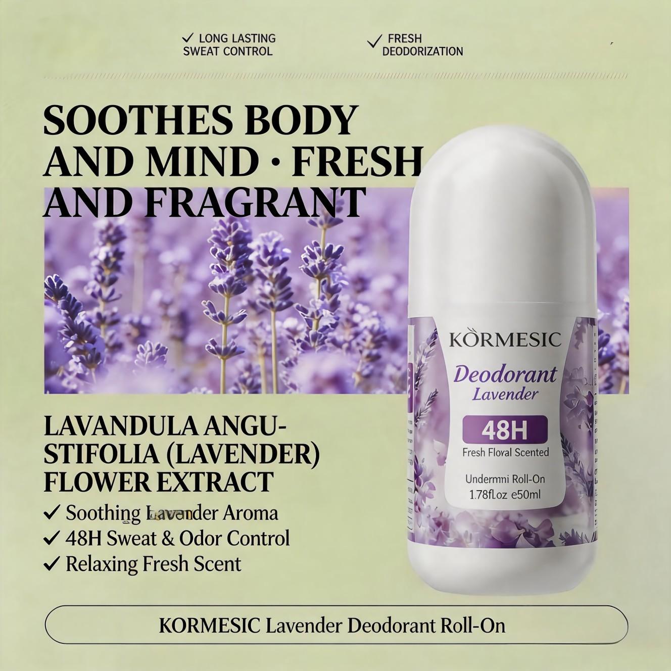 Lavender Roll-On Deodorant Mist, Body Care, Long-Lasting Sweat Control, Fresh Natural Lavender Scent, Smooth Texture, Ideal for Daily Use & Sports