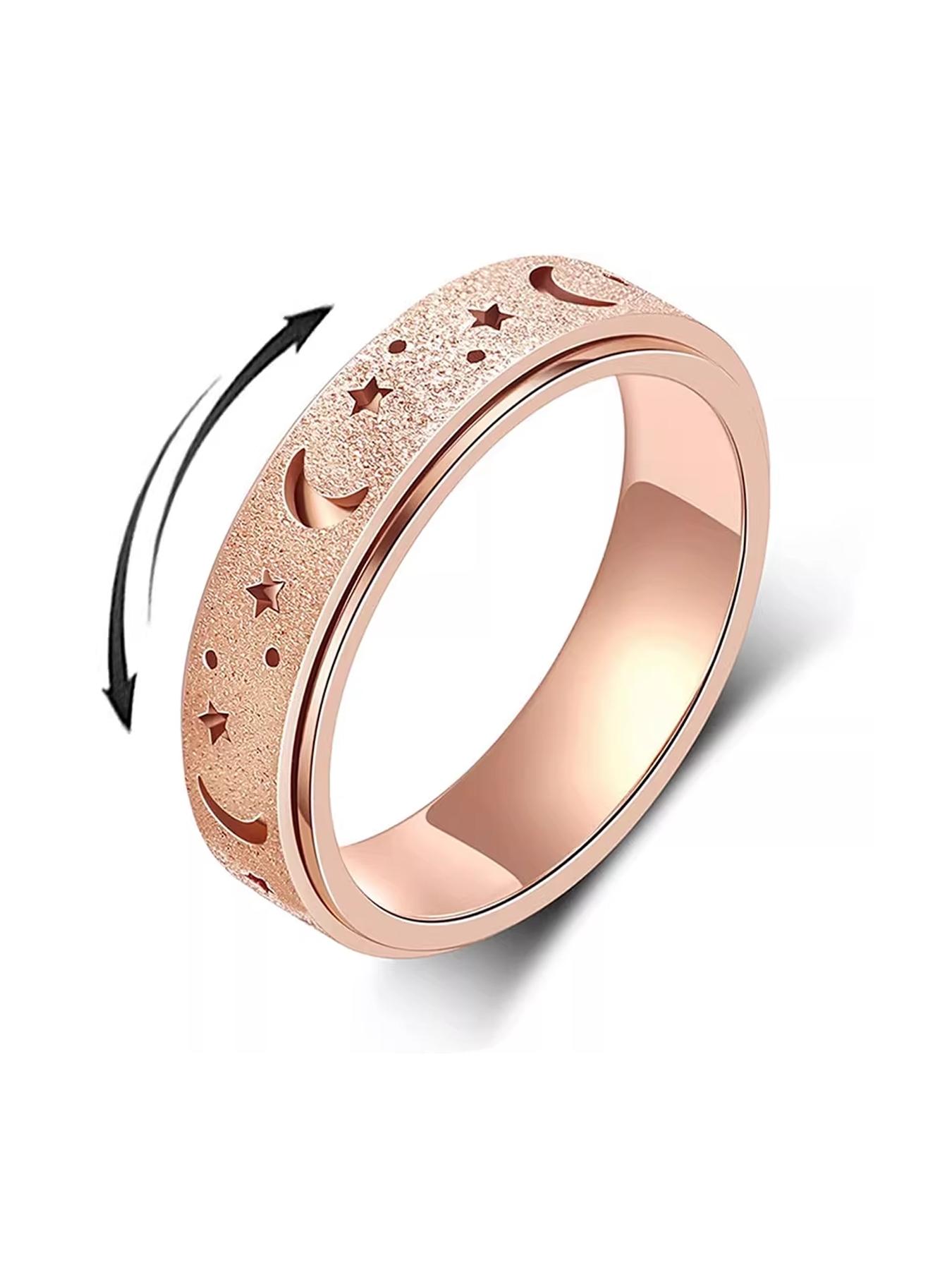 Xun Frosted Hollowed Unisex Stress Relief Anxiety Ring /6mm Stainless Steel Spinning Ring, A Great Stress Relief Item for Both Men and Women, Frosted Shiny Surface # Jewelry/Stainless Steel/Couples/Festivals/Parties/Ideal Gift