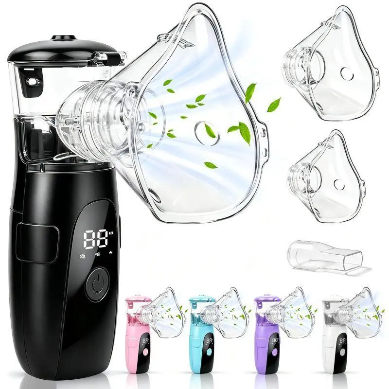 Handheld Nebulizer Machine, USB Rechargeable Mesh Nebulizer, Quiet Portable Design, Child Mask & Accessories for Home and Travel Use