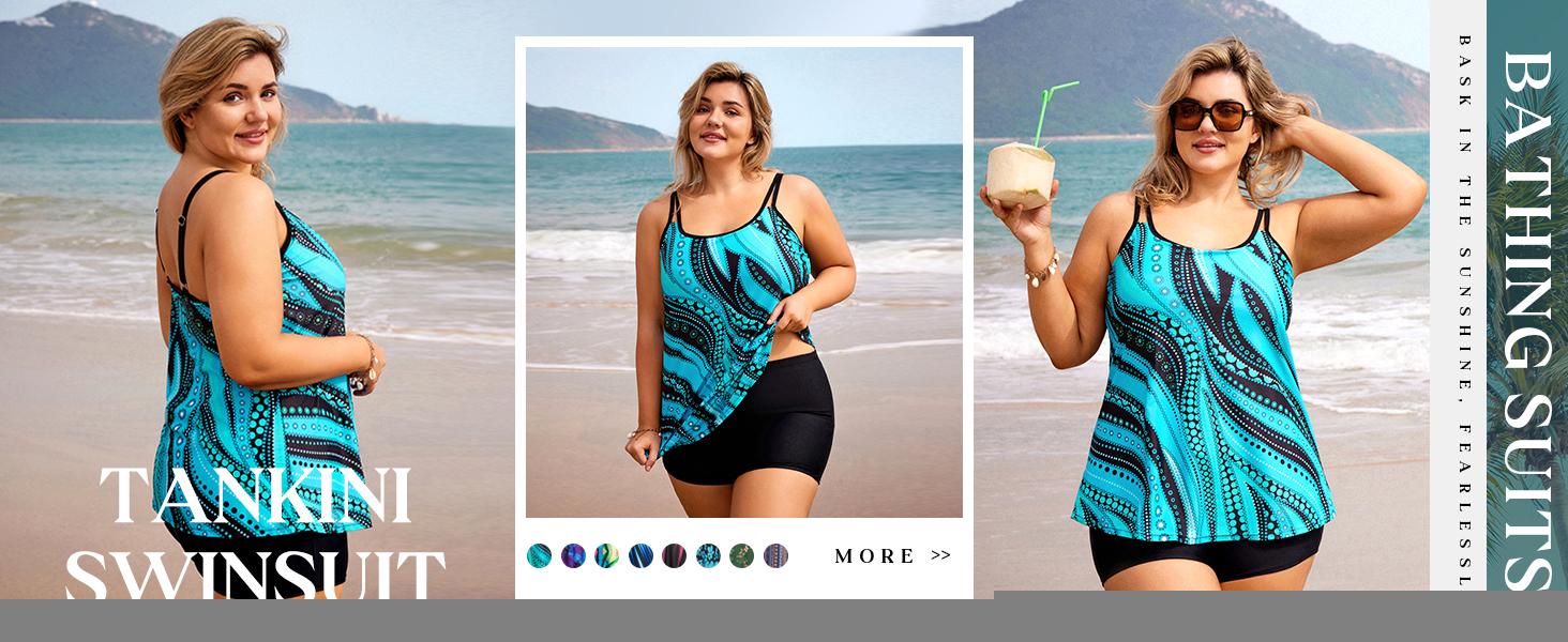 【12-28W】Hanna Nikole Womens Plus Size Tankini Swimsuit Two Piece Bathing Suits Flowy Swim Tops with Boy Shorts Outdoorfun SpringStatements