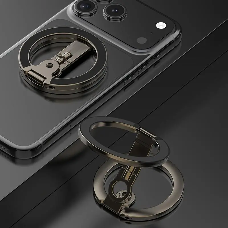 New Mobile Phone Dual Strong Magnetic Stand Desktop Magnet Finger Ring Buckle for iPhone Gym Universal Folding Adjustable Portable Metal Holder