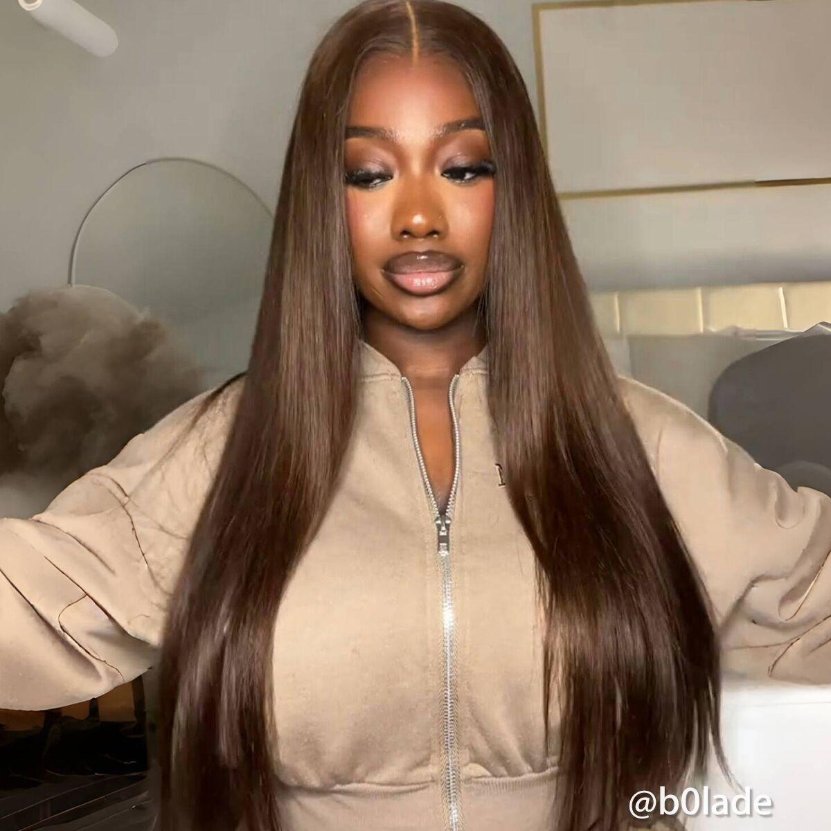 Mscoco 6x5 Dark Brown Human Hair Wig Wear And Go Body Wave & Straight Glueless Lace Wig Upgraded Pre Bleached Knots HD Lace Closure Wig