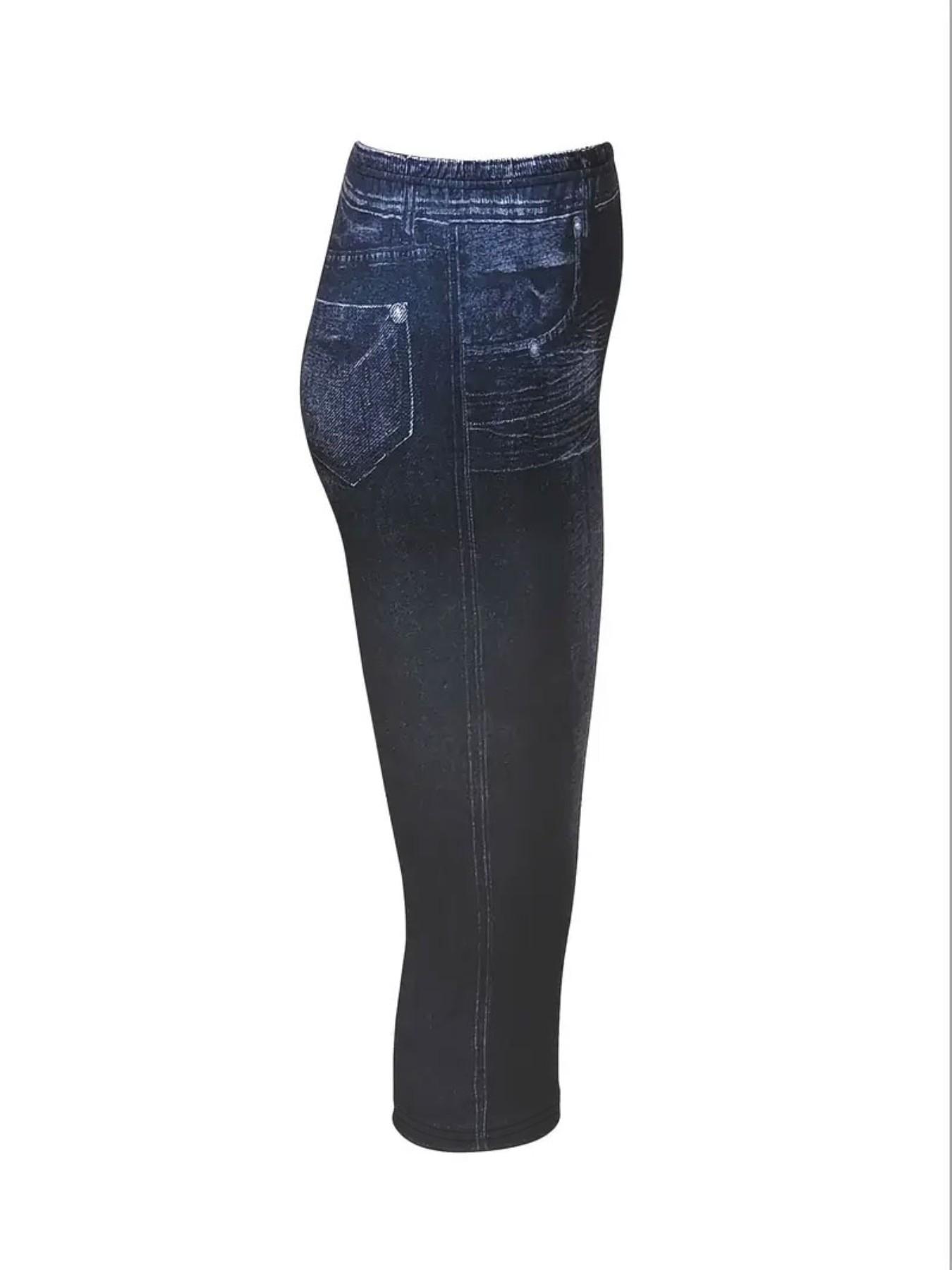 Women's Printed Skinny Pants Non-Denim Fabric, Ladies Seven-Inch Print Jeans-Like Bottoms, All Seasons Fashion