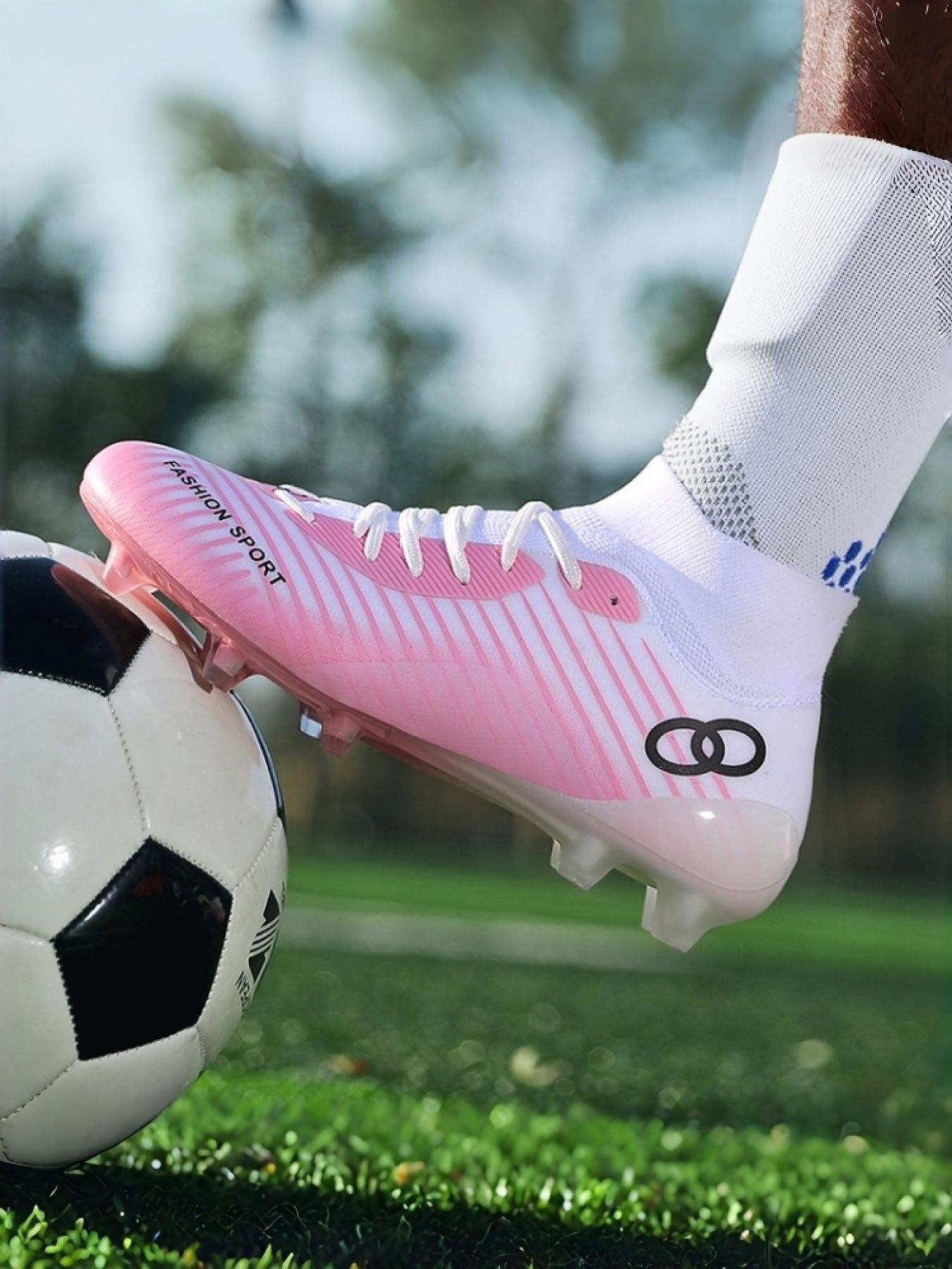 1 Pair Unisex Professional High Top Sock Football Match Shoes Soft Lining Lightweight Breathable Rubber Grip Outsole For Natural Grass