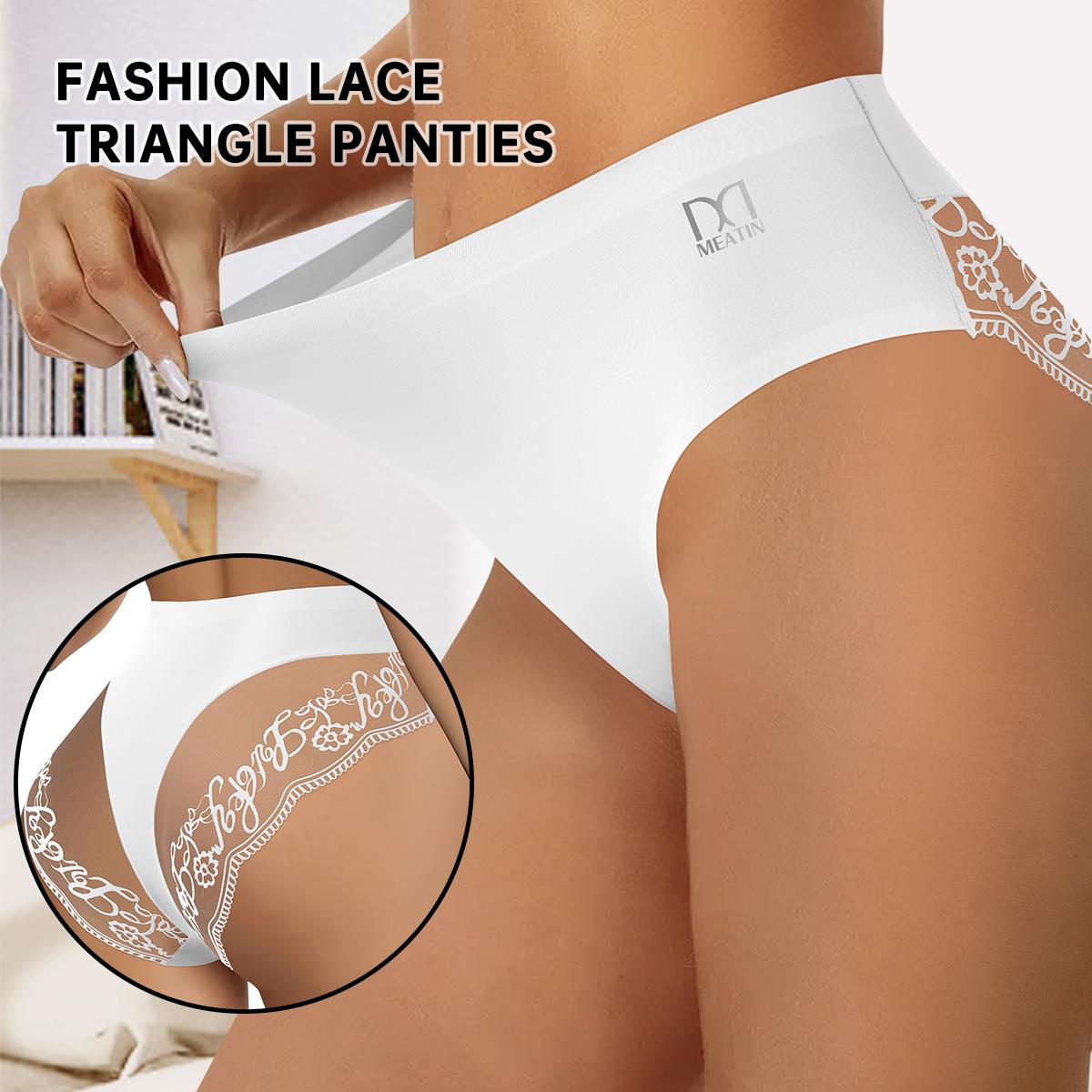 QUASTI 8-Pack Mid-Rise Spliced Lace Sexy Briefs for Women Breathable High Stretch Panties Soft Fashionable Seamless Underwear Basic Minimalist PantiesS-XXL Fabric Polyester