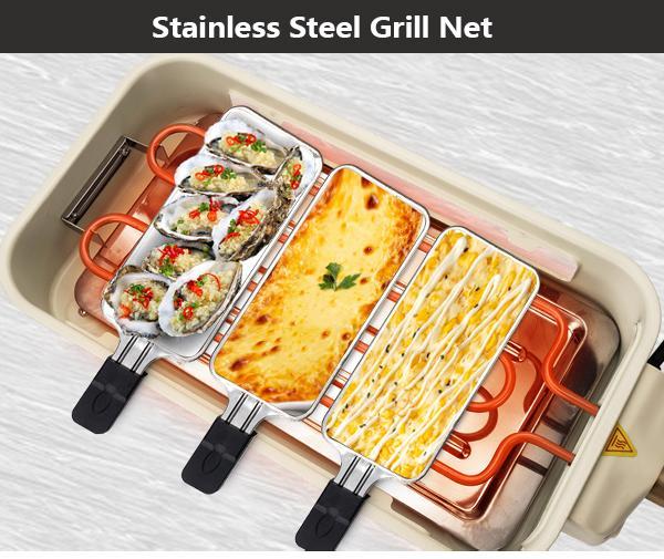 SUSTEAS 1500W yellow electric grill—smokeless indoor cooking with non-stick plate,3 raclette pans & dishwasher-safe parts. Great for steaks, hot dogs & more! Portable Outdoor Griddle