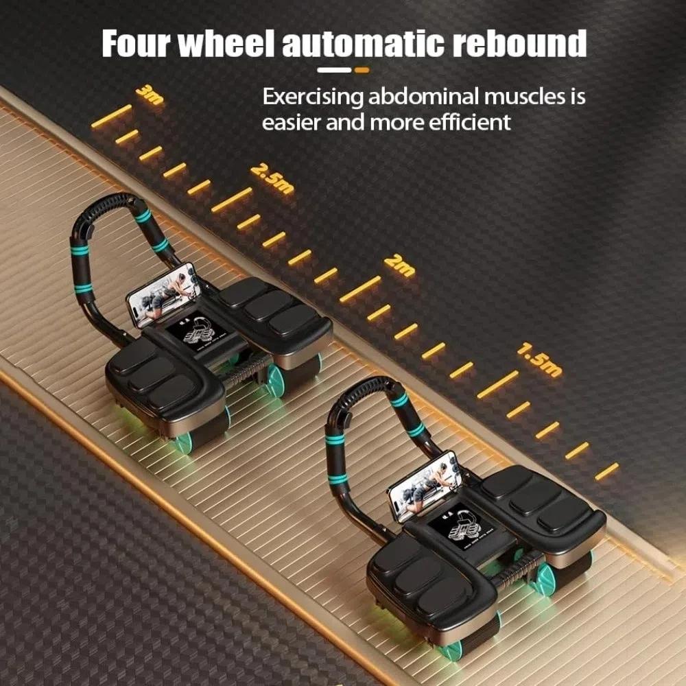 New Automatic Rebound Ab Roller Wheel with Elbow Support and Four-Wheel Design, Home Gym Core Exercise Equipment, Portable Fitness Rollers