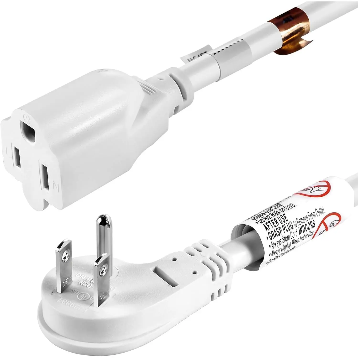 1Feet 1875W 15A 14AWG Flat Plug Heavy Duty Extension Cord Outlet Saver 3-Prong Grounded Short Power Extension Cord,UL Listed (1FT, White)