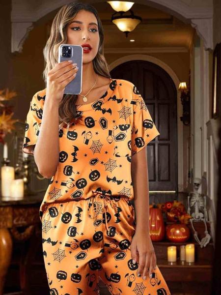 Women's Satin Silk Pajama Set, Short Sleeve Top & Long Pants, Soft Sleepwear for Women, Comfortable Loungewear for Home Use