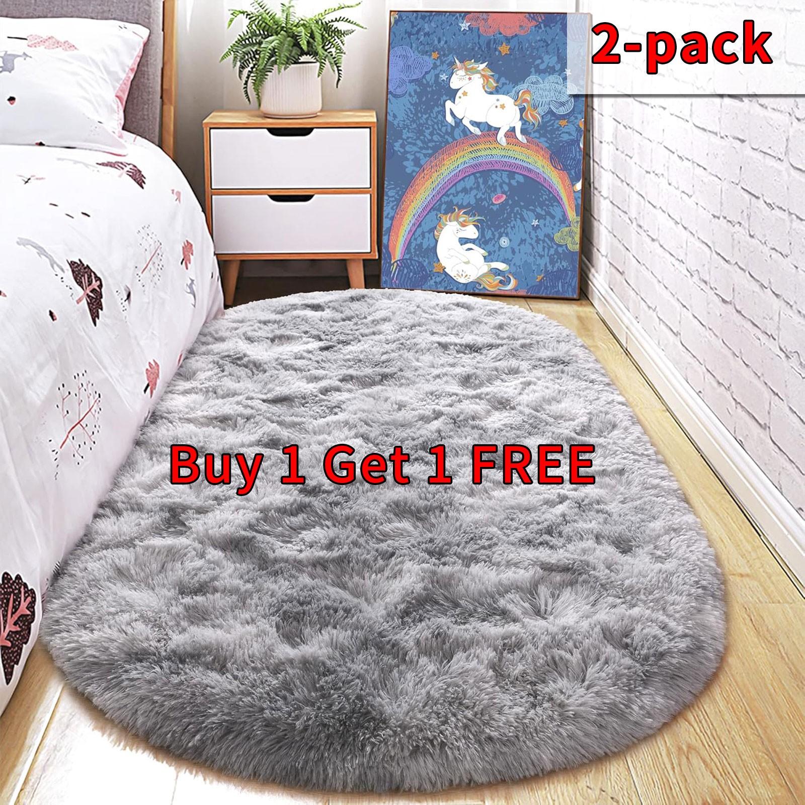 2 Piece Set Nordic Style Oval Long Rug, Bedroom Balcony Carpet, Living Room Full Spread, Simple Long Hair Floor Mat, Indoor Rug