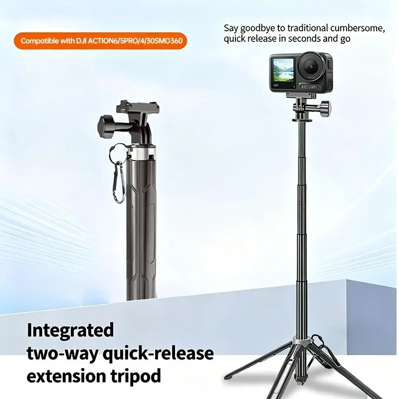 1pc Sports Camera Tripod, Integrated 70Cm Handheld Support, Stable Shooting, Telescopic Rod Design, Expandable Handheld Rod As Tripod, Compact And Portable, Suitable for DJI Various Models of Action Cameras, Ideal for Home, Sports, Outdoor Travel