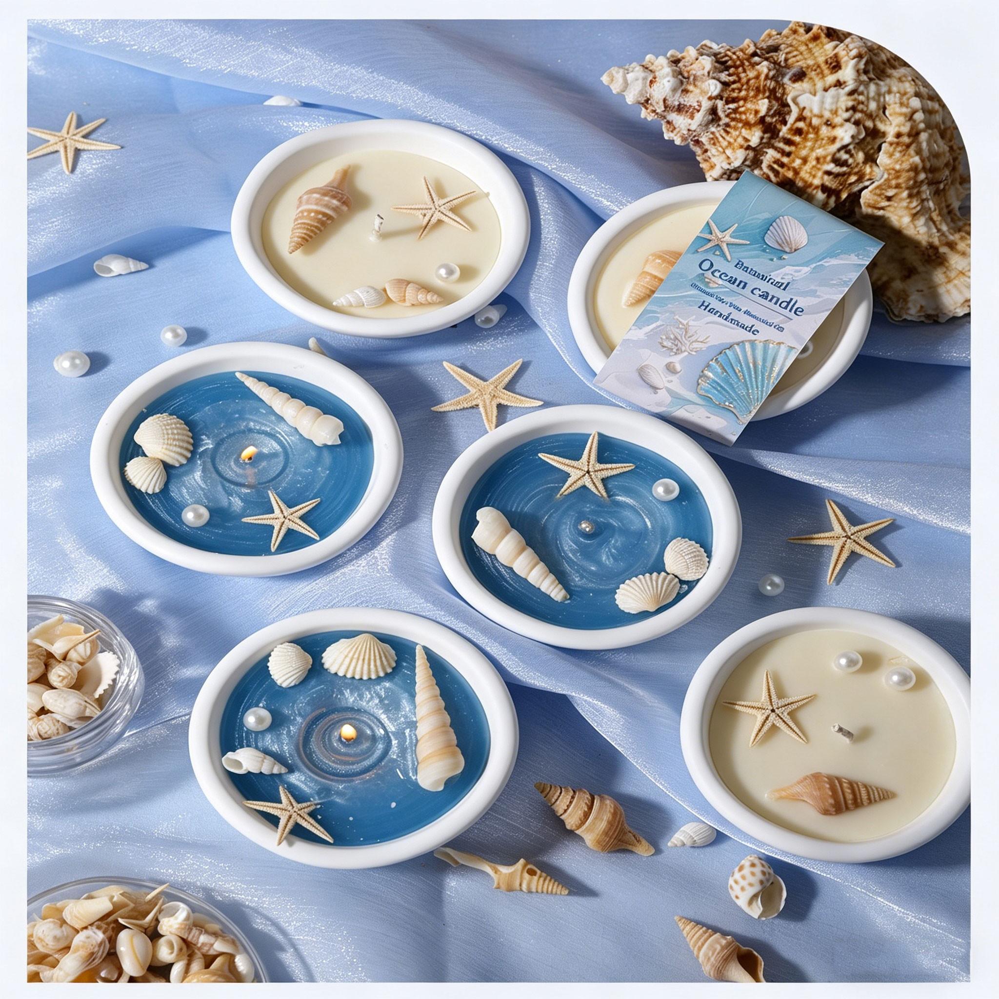 Ocean Aromatherapy Candle, Shell Starfish Pearl Decor, 2 Colors, Long-Lasting Ocean Scent, Non-Toxic Wax, Coastal Home Spa Gift