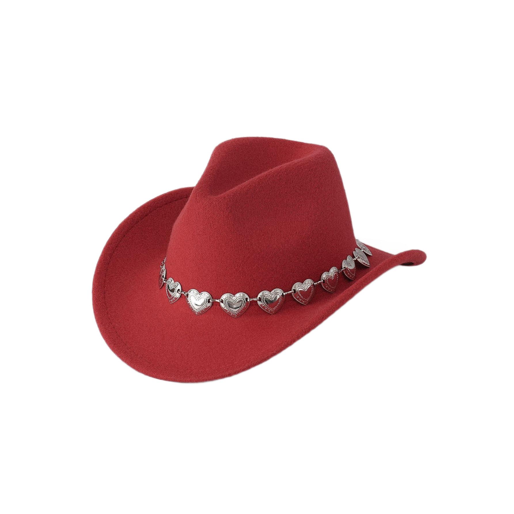 European and American cross-border hollow metal oversized love chain hat chain hip hop punk cowboy hat top hat retro felt hatSpeedy Smarts