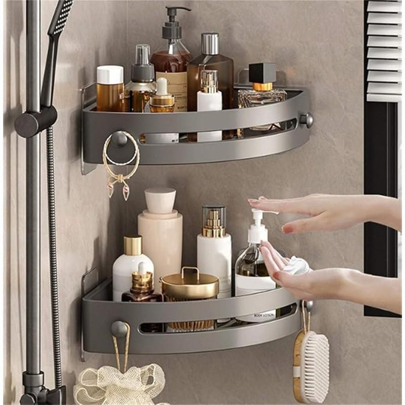 3pcs Corner Shower Storage Rack Set, Wall Mounted Bathroom & Kitchen Organizer, Non Perforated, Detachable Shelves, Drain Holes Included, Shower Organizers
