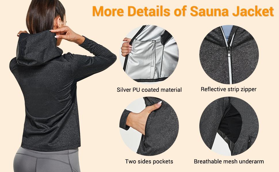 Women's Sweat Sauna Suit, Hooded Long Sleeve Sauna Jacket, Sporty Loose-Fit Design, Ideal for Spring & Fall Exercise, Gym Workout Clothes