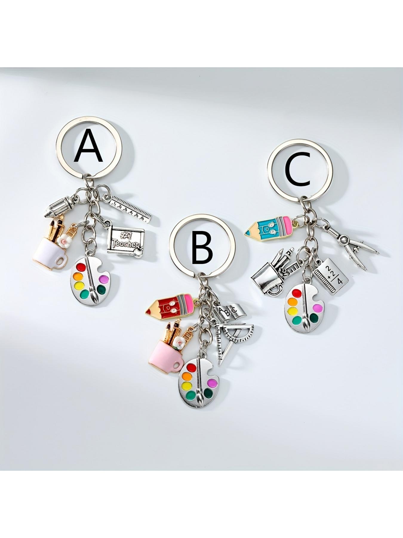 1pc Alloy Ancient Silvery Art Painting Board Keychain, with Ruler, Paint Brush and Pen Holder, School Art Small Gift, Gift Choice for Painting Friends