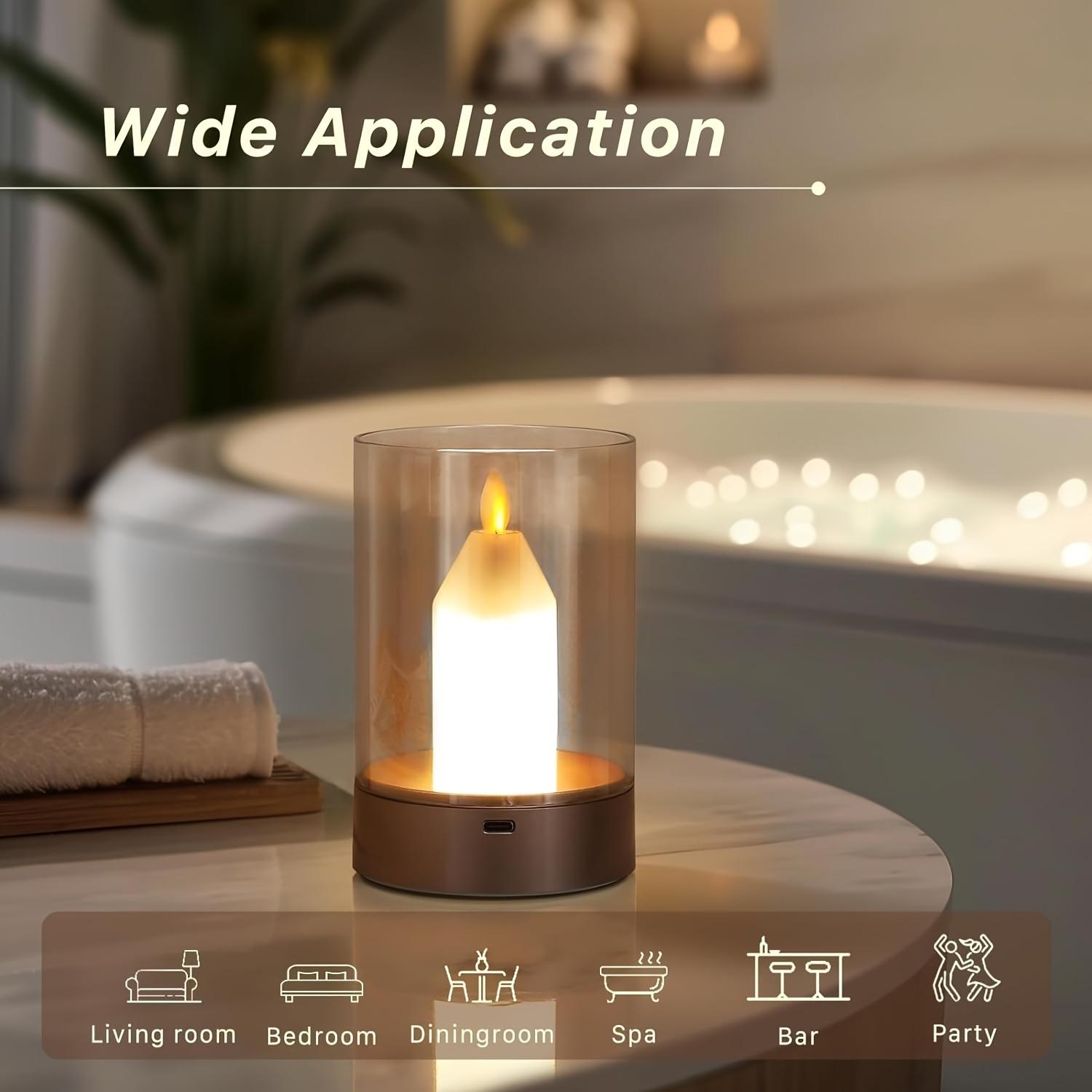 Small Candle Table Lamp Cordless Gesture Sensor Control Night Light Lamp Glass Flameless Candle Dimmable Table Candle Lantern Rechargeable Warm Light Lamp for Bedroom/Restaurant/Cafe
