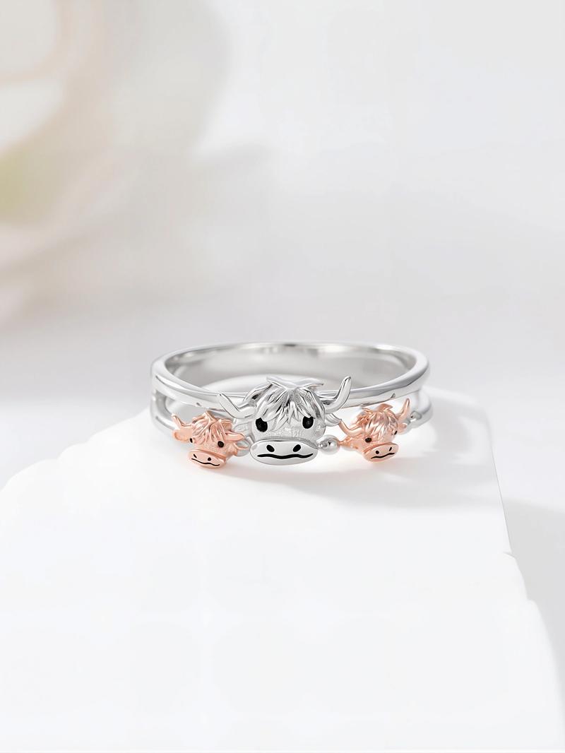 S925 sterling silver Alpine cow mother and daughter ring, love is encircled on the fingertips and passed down from generation to generation, a perfect jewelry gift must-have s925