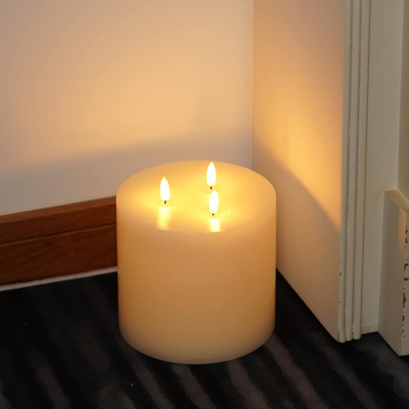 6"x6" Extra Large Flameless Candles with 3 Wicks, Battery Operated Candles with Remote Control and Timers, 6 inch Diameter LED Pillar Candles, Real Wax, Ivory  giant candle