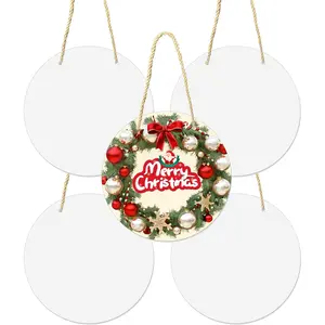 5 Pcs Sublimation Door Hanger Blanks 8 Inch, Round Metal Sublimation Sign Blanks, Aluminum Sublimation Ornament Door Hanger Metal Sign Blank for Yard Home Christmas Halloween Decor