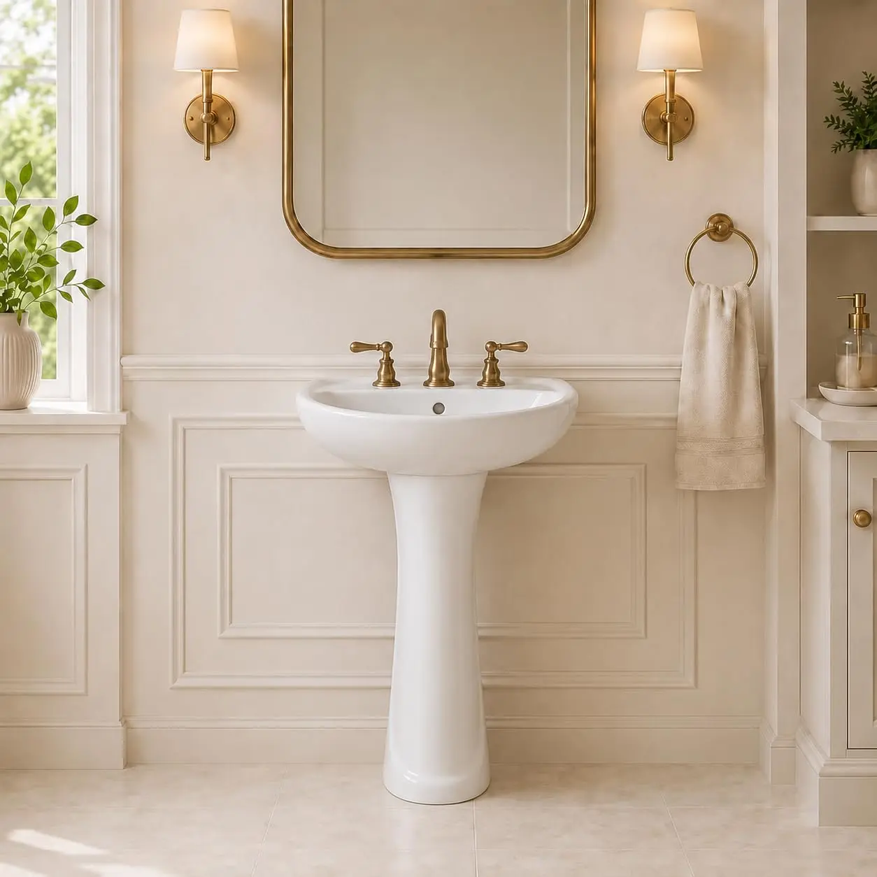White Ceramic Pedestal basin – Freestanding 3-Hole Bathroom Basin for Vintage Powder Rooms – Classic Column Design