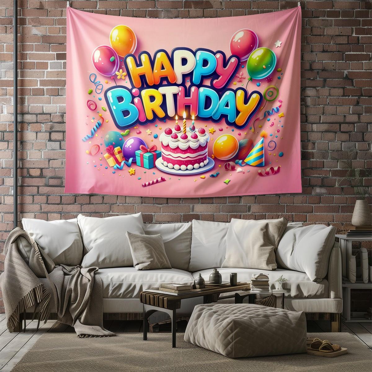 Joyful Birthday Party Theme Tapestry – Perfect Party Decor Gift ✨ Cake & Candy Print, Living Room Backdrop Decor, Maxes Out Birthday Gathering Vibe