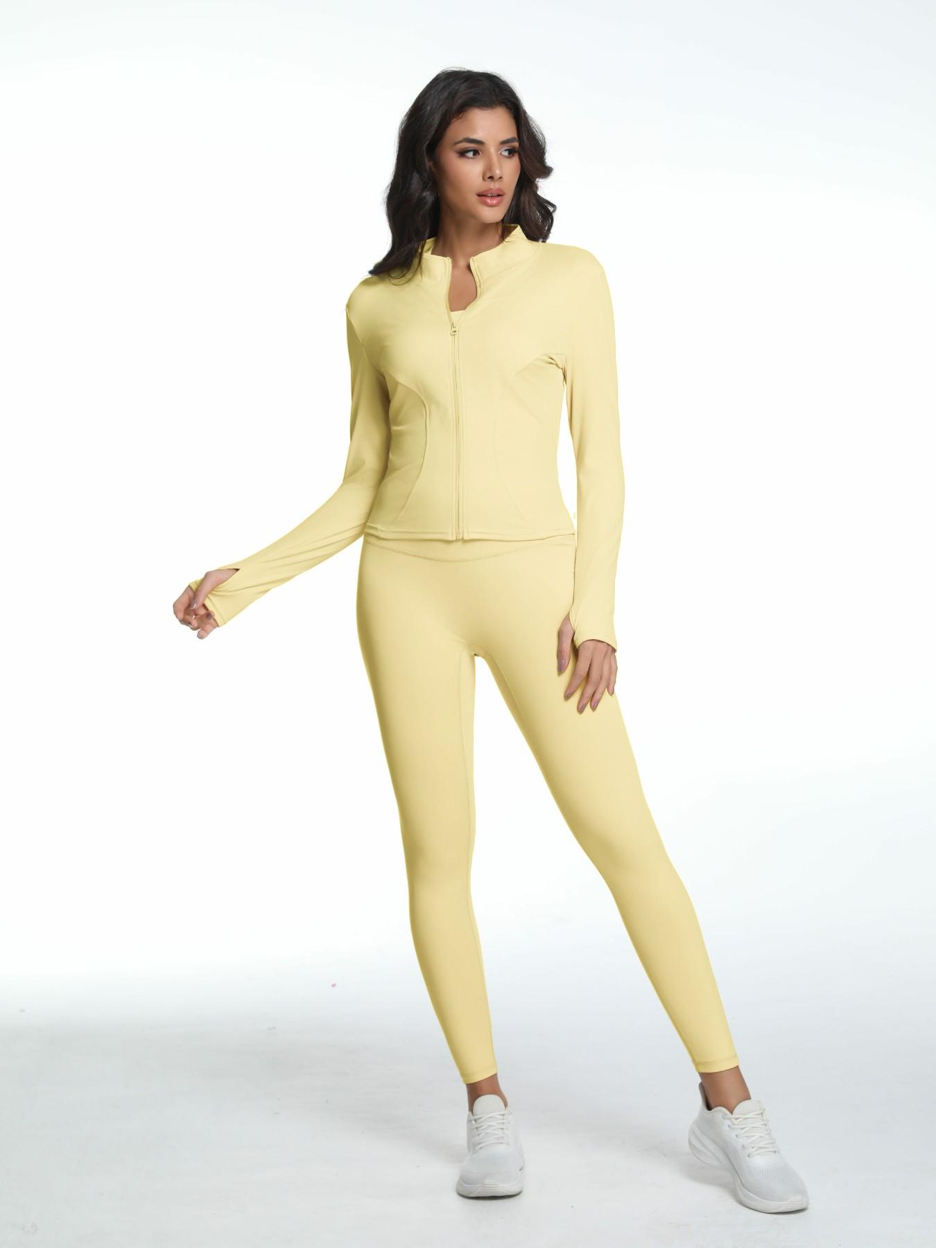 Women's Two-Piece Sportswear Set, Zipper Long Sleeve & Slim Fit Design, Ideal for Yoga, Casual Outdoor, Fitness & Gym Wear, Sporty Style Outfits