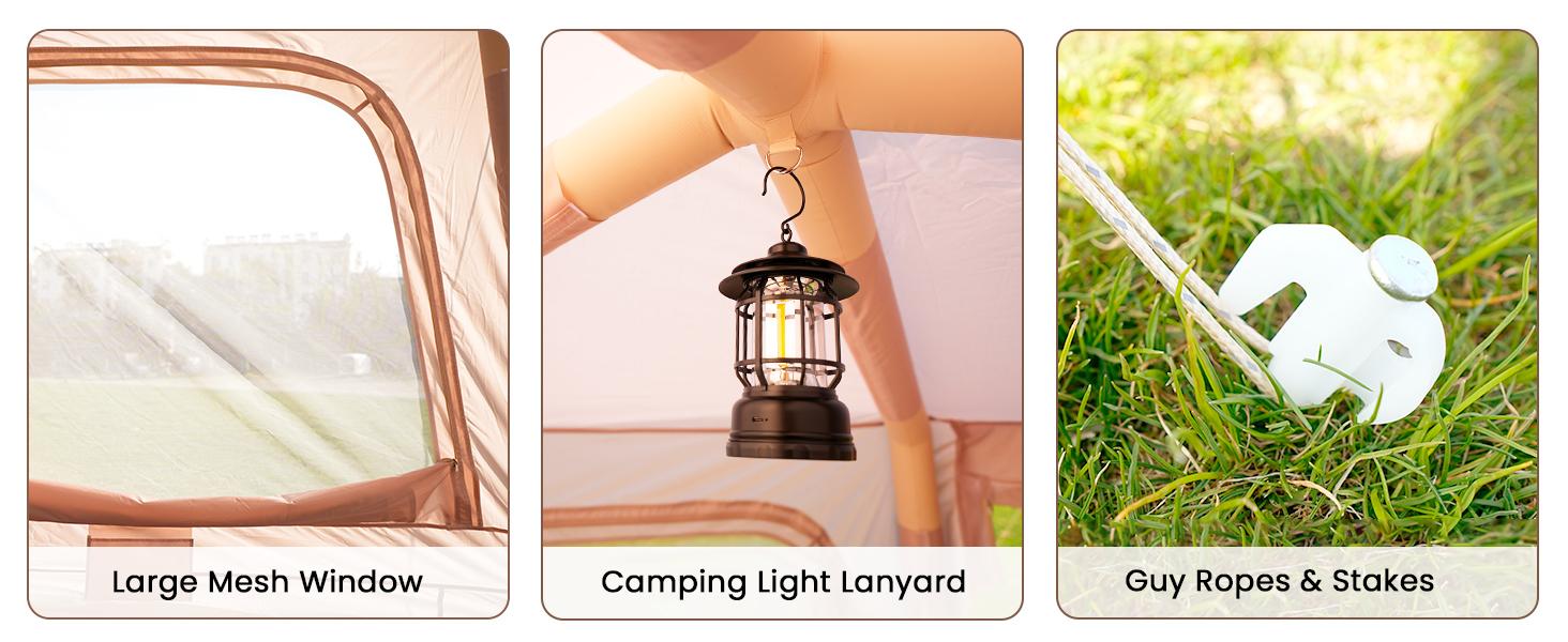 Lilypelle Inflatable Tents for Camping, Blow Up Tent with Hand Pump, Easy Setup Inflatable Hot Tent with Stove Jack, Waterproof Oxford Air Glamping Tents for Camping Adult 4-6 Person