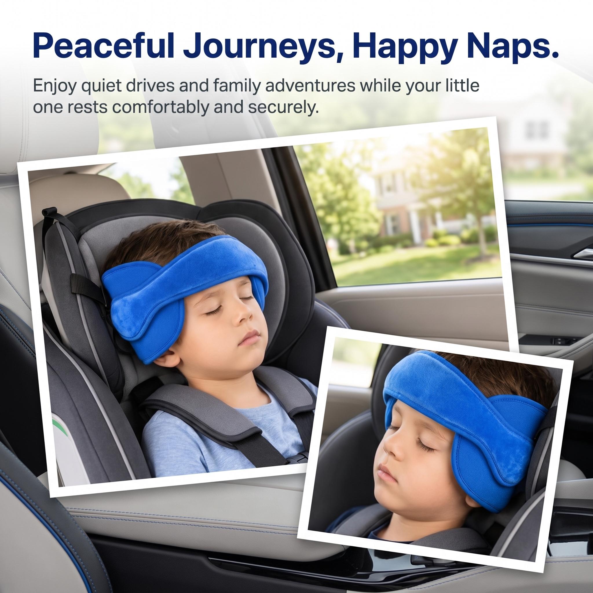 Kids Car Seat Head Support Strap, Soft Plush Adjustable Nap Support Band with Padded Side Cushions, Portable Travel Headrest Accessory for Toddlers and Children, Blue Pink Gray-YY0